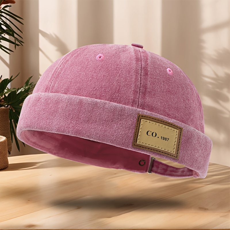 TEMU Co.1987 Logo Brimless Hat, Sweat-absorbent And Breathable, Classic Washed Distressed Vintage Landlord Hat, Hip-hop Melon Hat, Outdoor Casual