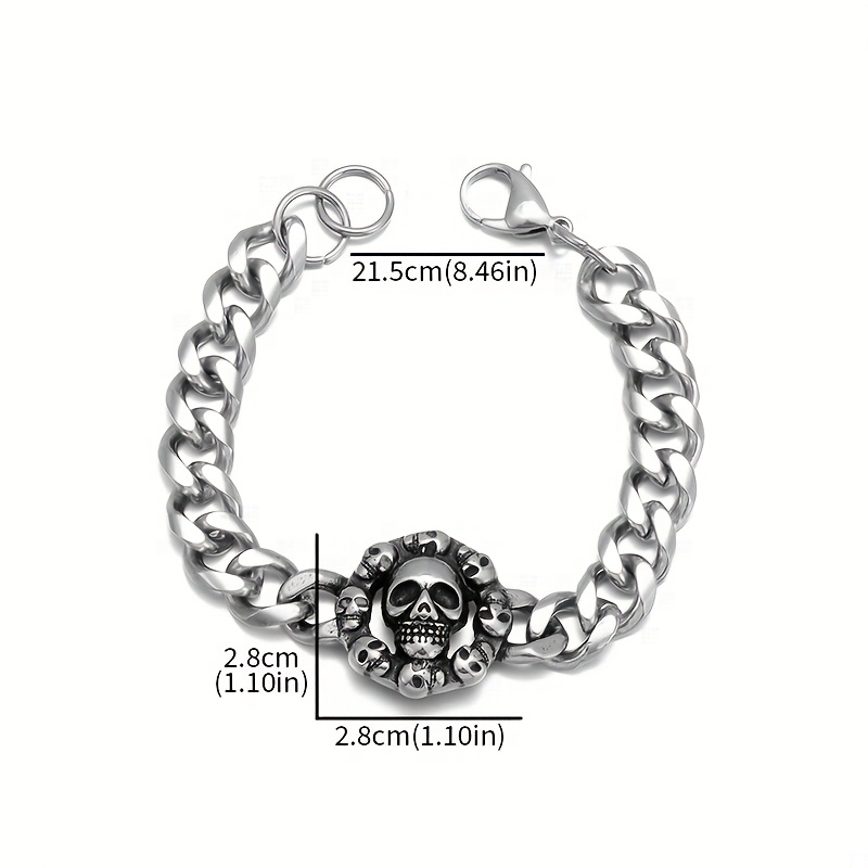 Vintage Stainless Steel Skull Cluster Bracelet