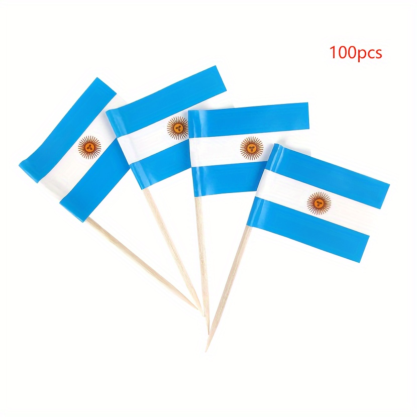 Image of 100pcs Argentina Flag Toothpick Flags, Mini Flag Food Labels, Suitable For Party Buffet Cake Decorations, Bbq Appetizer Labels, Birthday Event Decorations, Halloween Christmas Decoration Supplies