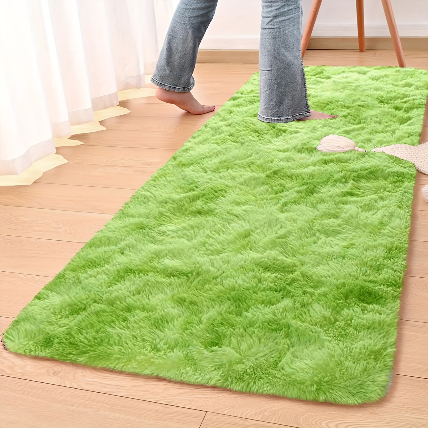 TEMU 1pc Shaggy Area Mat - Machine-made Polyester, Rectangular, Only, Ideal For Bedroom, Living Room, And Study - Perfect For Father's Day, Mother's