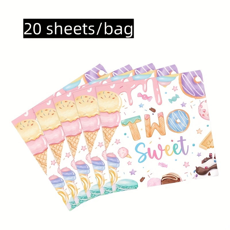 TEMU Pack Of 20, Double-layer Napkins Featuring Ice Cream And Donut Prints, Perfect For Decorating Birthday And Dessert-themed Parties, Enhancing The