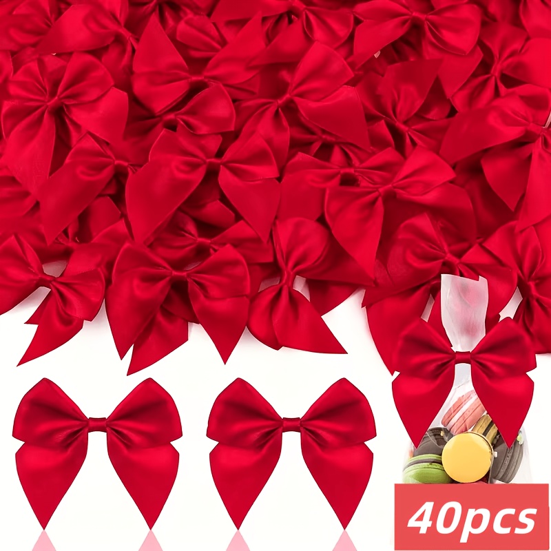 TEMU 40pcs Black, Bows, For Handmade Crafts, 2.36x2.36 Inch Satin Bows, For Clothing Decoration, Fabric Bows, For Party Decor, Cute Christmas Tree