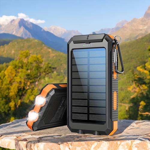 solar power bank 10000mah portable charger with dual usb fast charge built in flashlight for all mobile devices