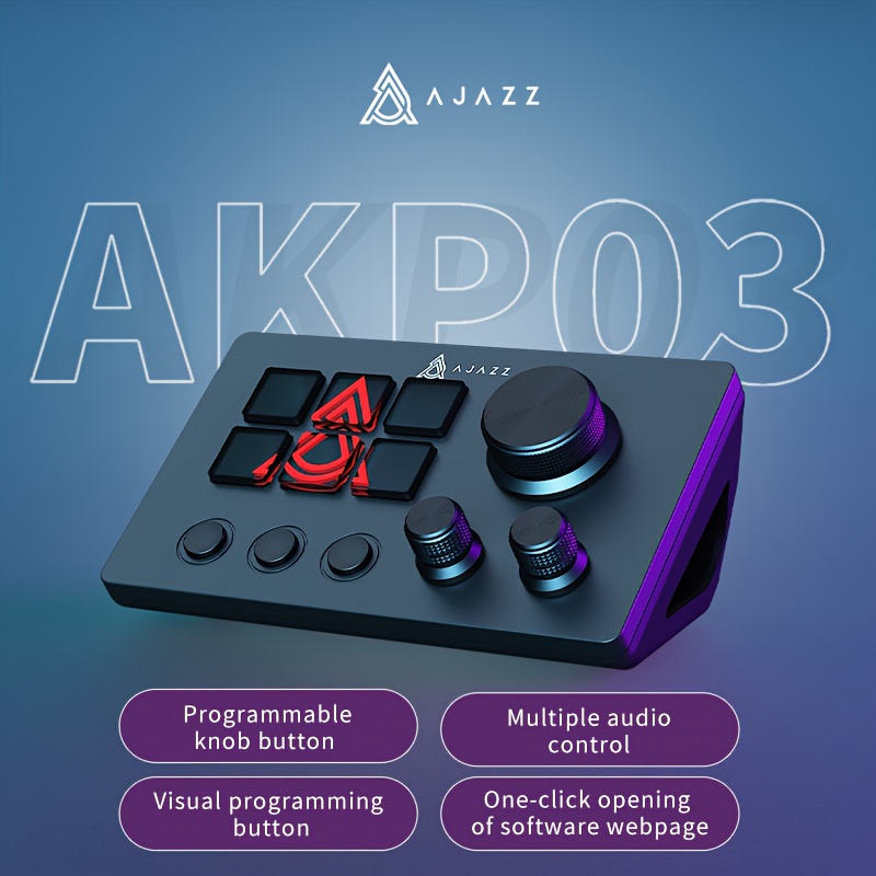 Image of Ajazz Akp03 Stream Controller 6 Macro Keys Lcd Keyboard For Desktop Productivity, 3 Knobs And Switch Button, Led Touchscreen Buttons Works With Pc And