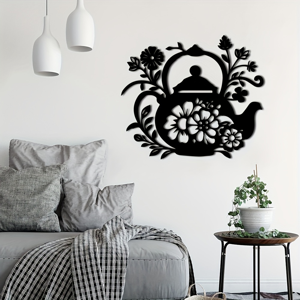 

1pc Teapot With Flowers Metal Wall Art, Tea Wall Decor, Gift For Tea Lovers, Room Decor, Home Decor