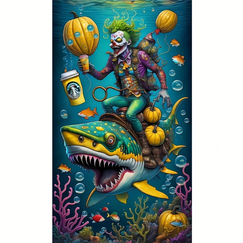 

Zombie Riding Shark 5d Diy Diamond Painting Kit - Full Round Drill, Cartoon Theme Canvas Art For Beginners & Craft Lovers, Perfect Home Decor Gift