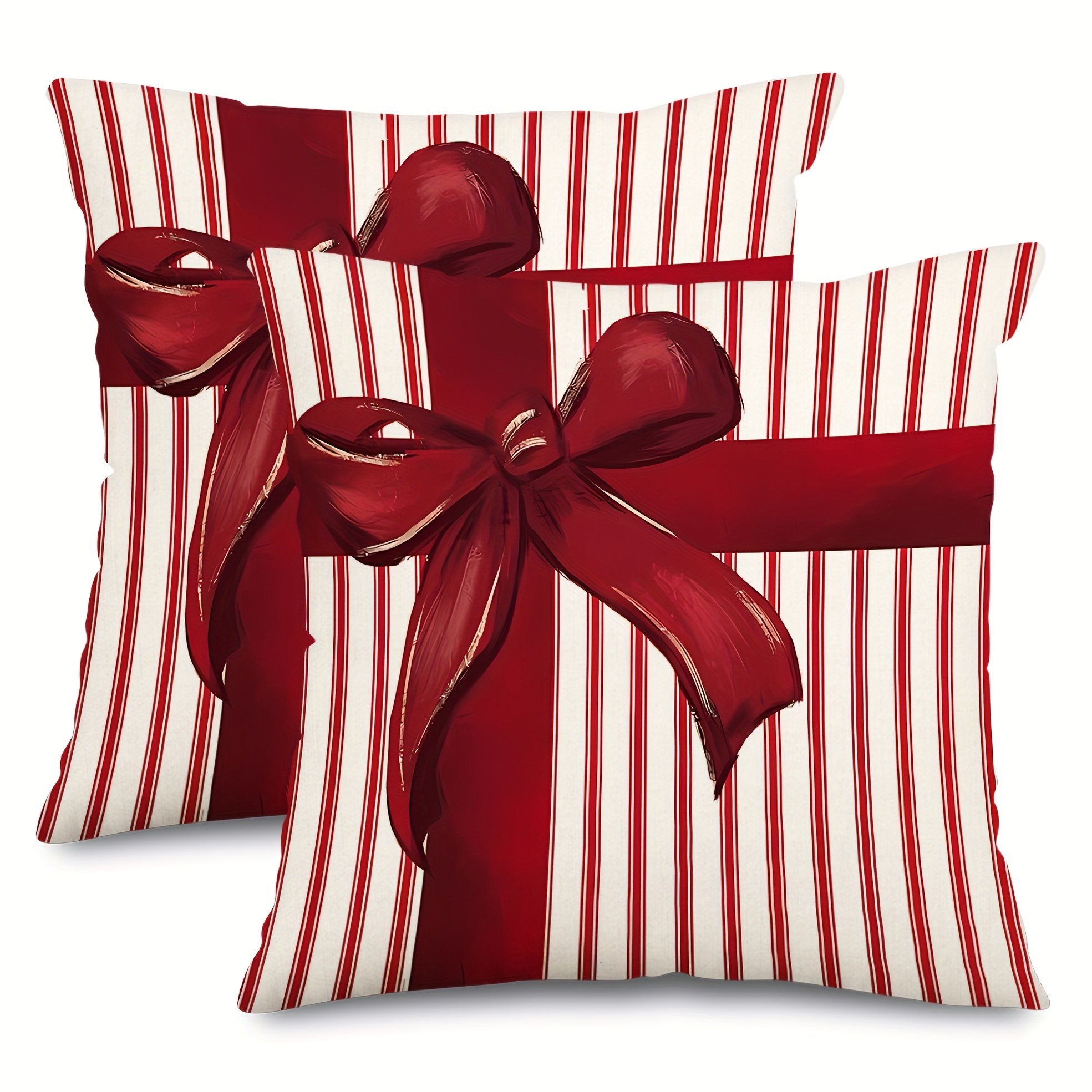 

2- Colorlife Christmas Joy Stripes Box Red , 16x16/18x18/, , Washable, , , Linen , Sofa Couch Decor