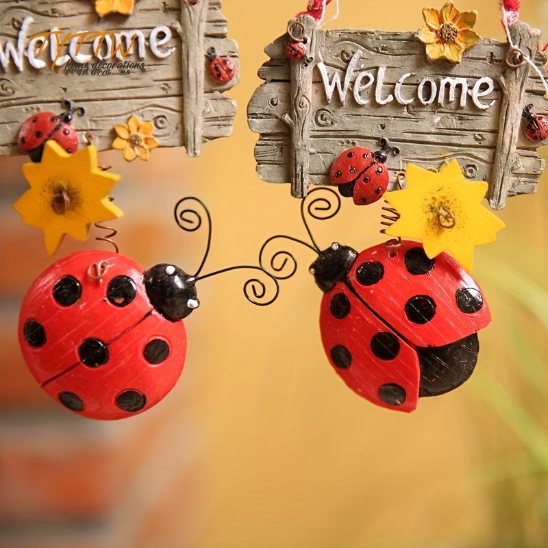 1pc coccinella septempunctata welcome signs resin crafts hanging decorations home decorations cute beetles resin welcome signs