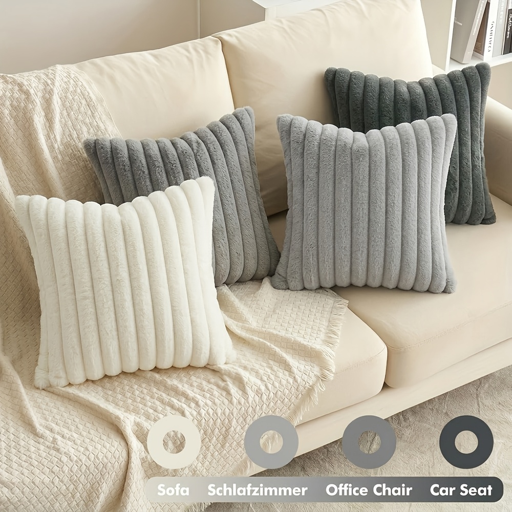 4-pack,   kuddöverdrag i fuskpäls, 16in*16in/18in*18in/20in*20in, kvadratiska kuddfodral i morandi-färger, vår     mjuka luddiga randiga örngott, lämpliga för sängkläder soffa vardagsrumssoffa bil, utan kuddinsatser