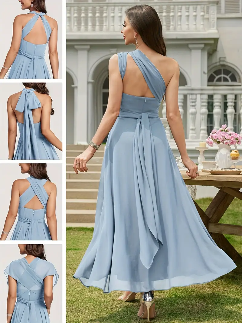 a-line v-neck asymmetrical chiffon bridesmaid dress Moss 2026 Bridesmaid Dress High-low A-line Chiffon V-neck