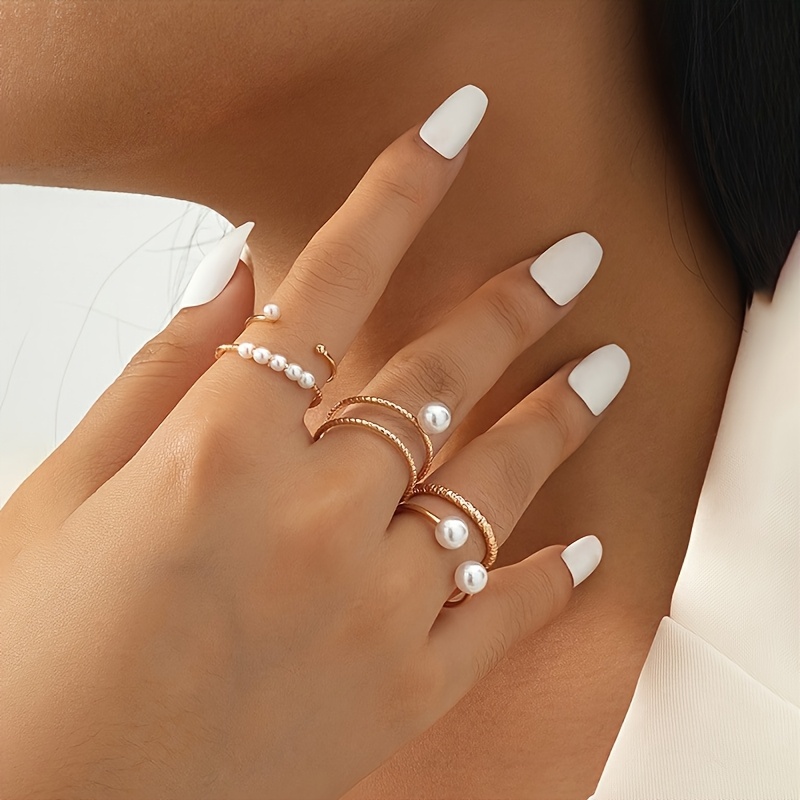 TEMU 5 Stylish And Unique Metal Minimalist Line Open-style Stackable Ring Set