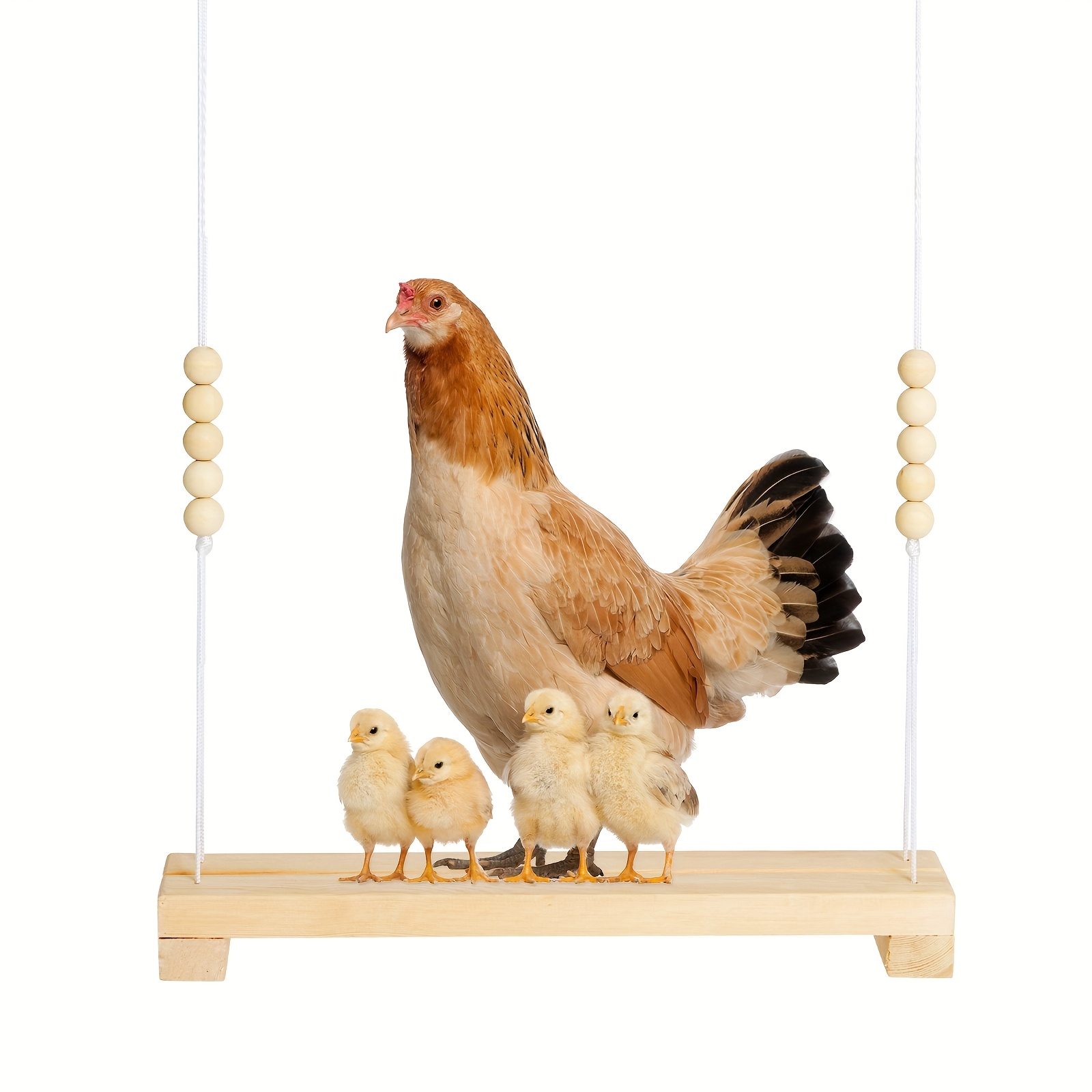 TEMU 1pc Large Chicken Swing Toy & Perch Ladder - Natural Wooden Bird Swing With Rounded Edges, For Chickens, Parrots, Macaws, , Hens, Chicks - Safe