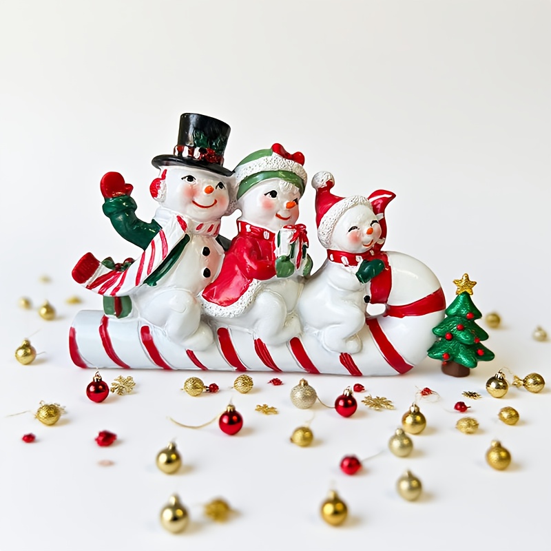 TEMU 1pc Christmas Desktop Decoration Resin Christmas Snowman Family Ornament - Suitable For Home Desktop Decoration Candy Cane Sleigh Christmas