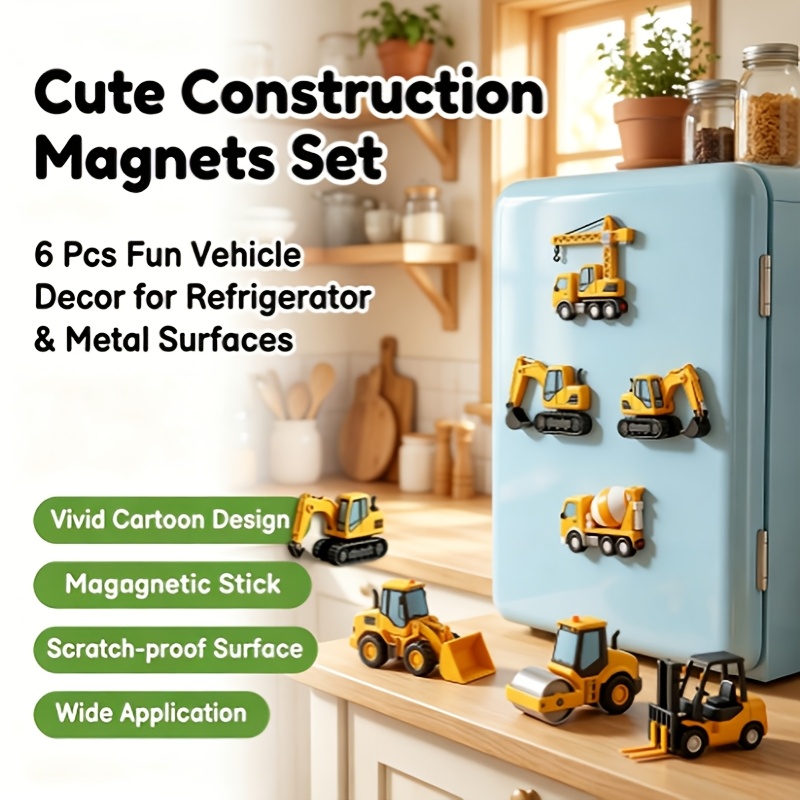TEMU Fun Construction Vehicle Refrigerator Magnets, & Clean, Ideal For Dishwasher Door, Fridge, Whiteboard, Fun Home/school/party Decor, Gift