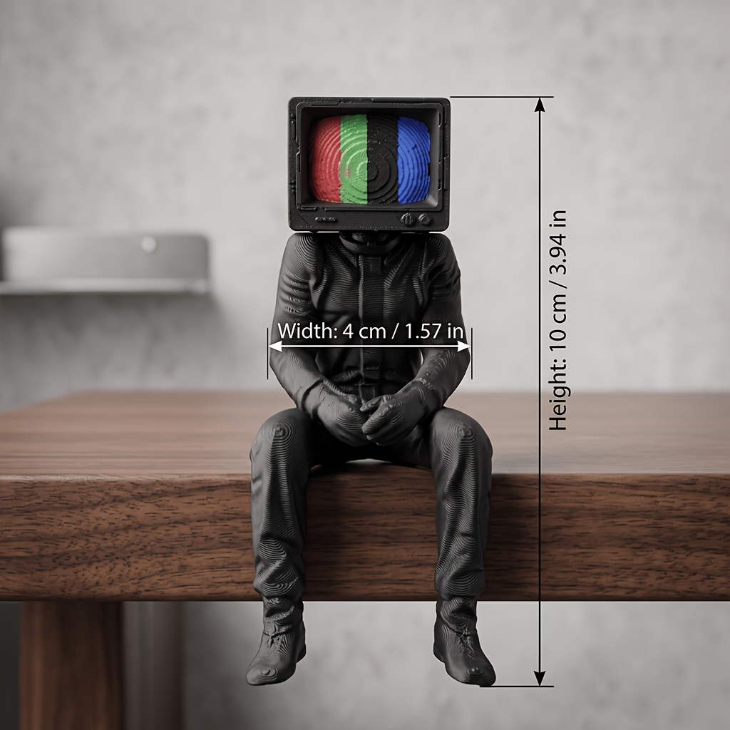 TEMU Figurine Ornement TV Man Retro RGB Edition, Fournitures de Bureau, Décor d'Accent de Bureau Industriel Cyber Vintage, Sculpture de avec Écran de