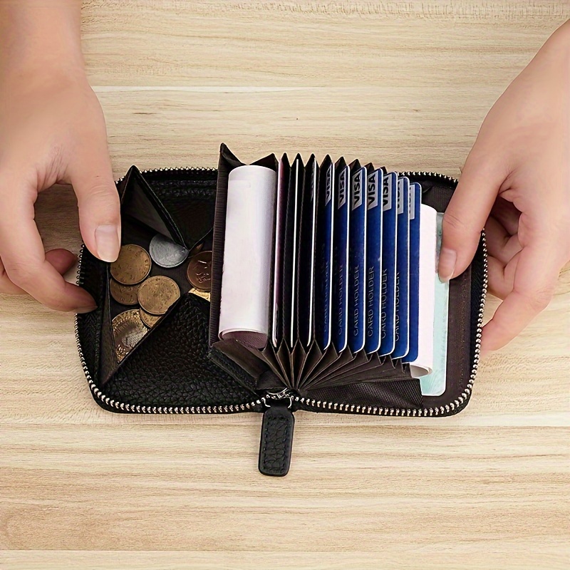 

1pc Solid Color Rfid Blocking Wallet, Top Layer Cowhide Multi-functional Zipper Card Holder