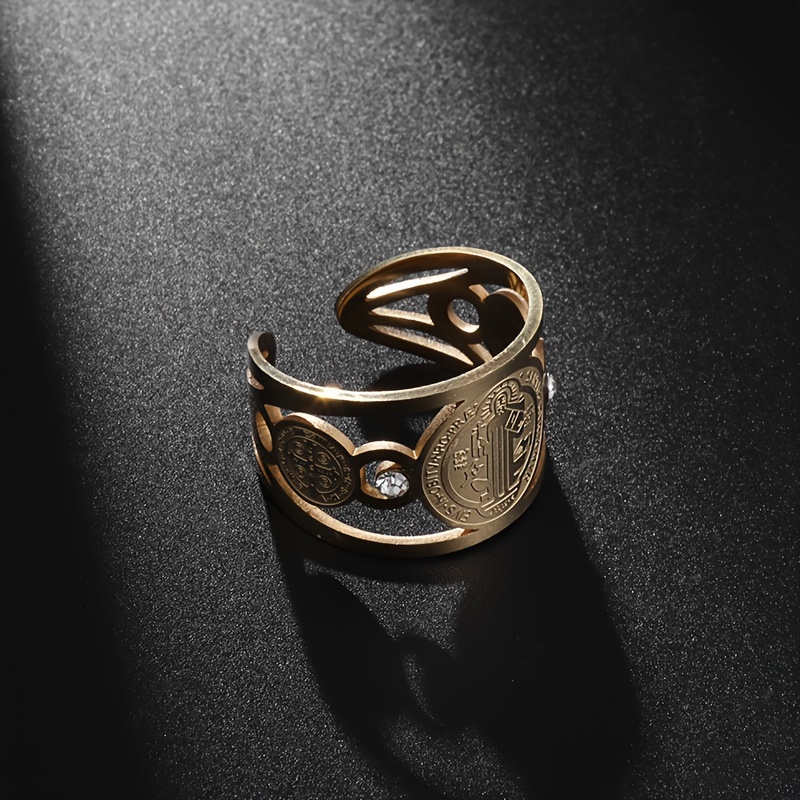 Stainless Steel Adjustable Saint Benedict Ring, Unisex