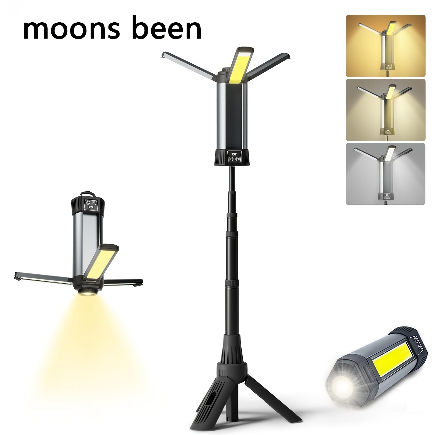 Led Work Light With Tripod, 6000mah Battery, Rechargeable Flashlight, Magnetic Base, 10 Lighting , Portable Camping Light, Rotating Spotlight, Suitable For Commercial, Auto Repair, Garage Work