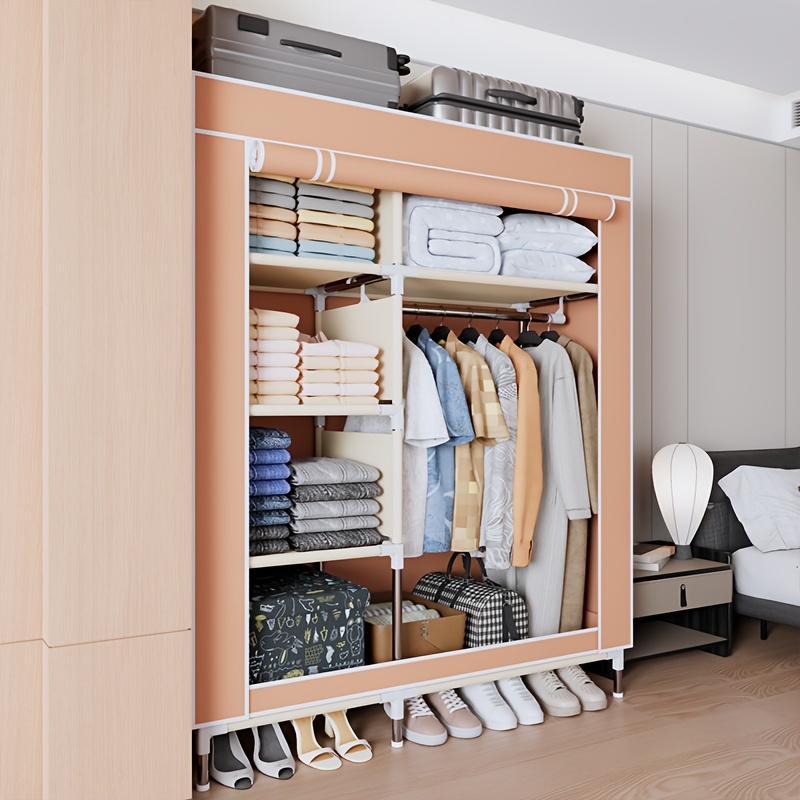 1pc large portable closet organizer with dust cover durable hangers easy assembly closed storage for bedroom dorm ideal for clothes bedding linen organization closet organizers and storage portable closets Product details 2