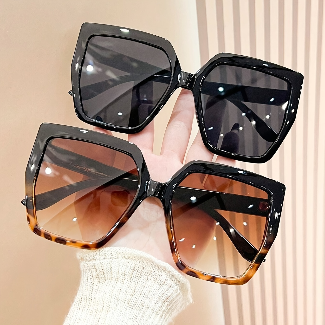 

2pcs Large Square Glasses For Women Men Retro Leopard Fashion Sun Shades For Vacation Travel