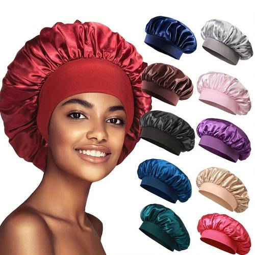 1pc bonnet for sleeping women satin lined hair bonnets for sleeping band sleep cap for curly hair