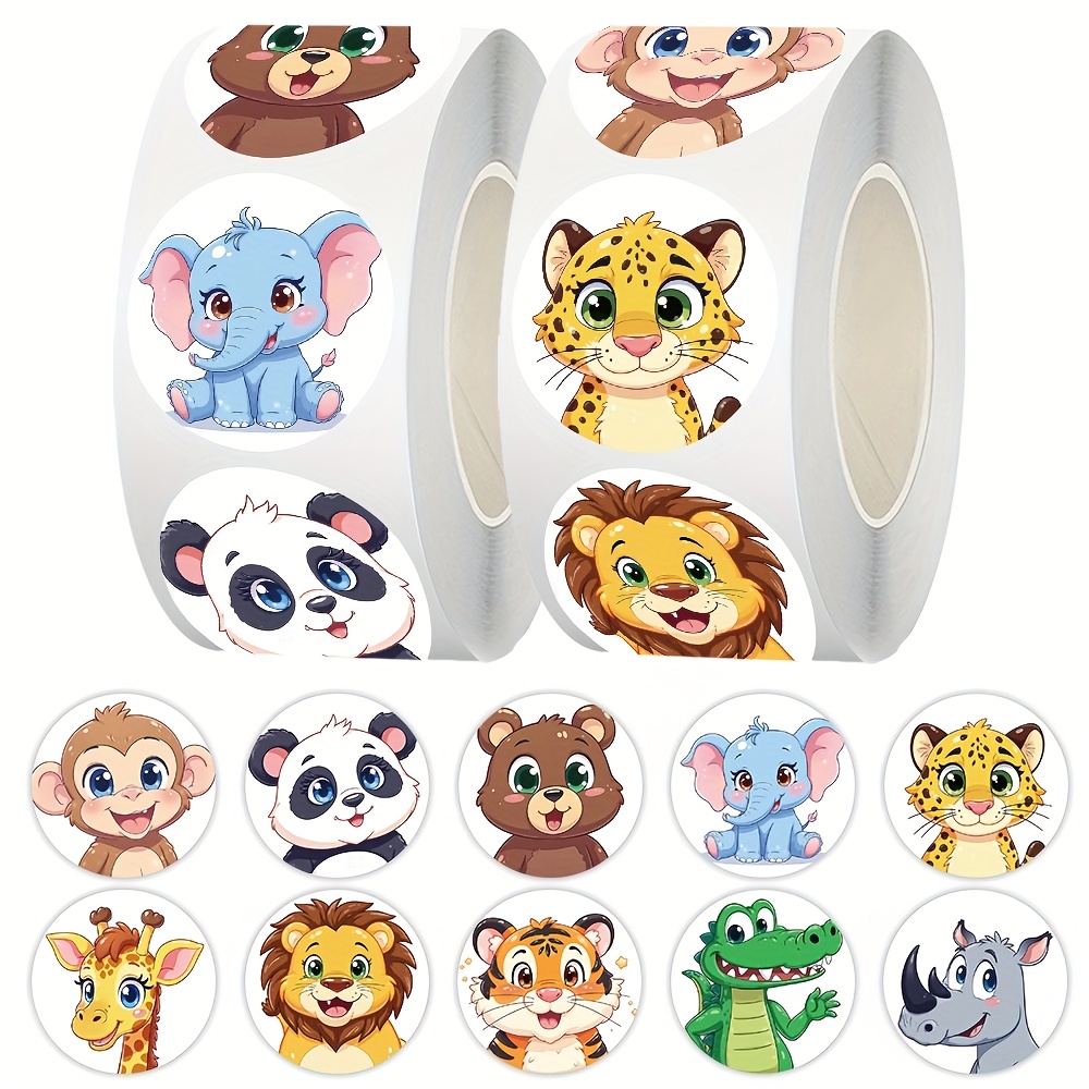 item picture 500pcs animal round sticker roll 2 5cm giraffe   tiger elephant more animal patterns for gift wrapping tablet phone and journal decoration 10 styles