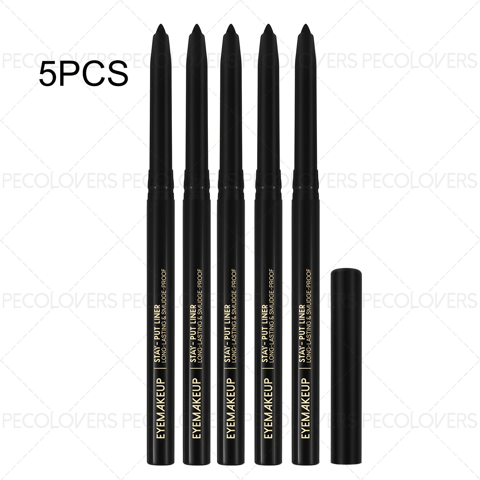 Image of Set Of 5 Waterproof And Sweat-resistant Black Eyeliner Pencils - Durable, Resistant To Smudging, Vibrant Color, Perfect For Eye Makeup, Easy To Apply, An Essential For Everyday Makeup