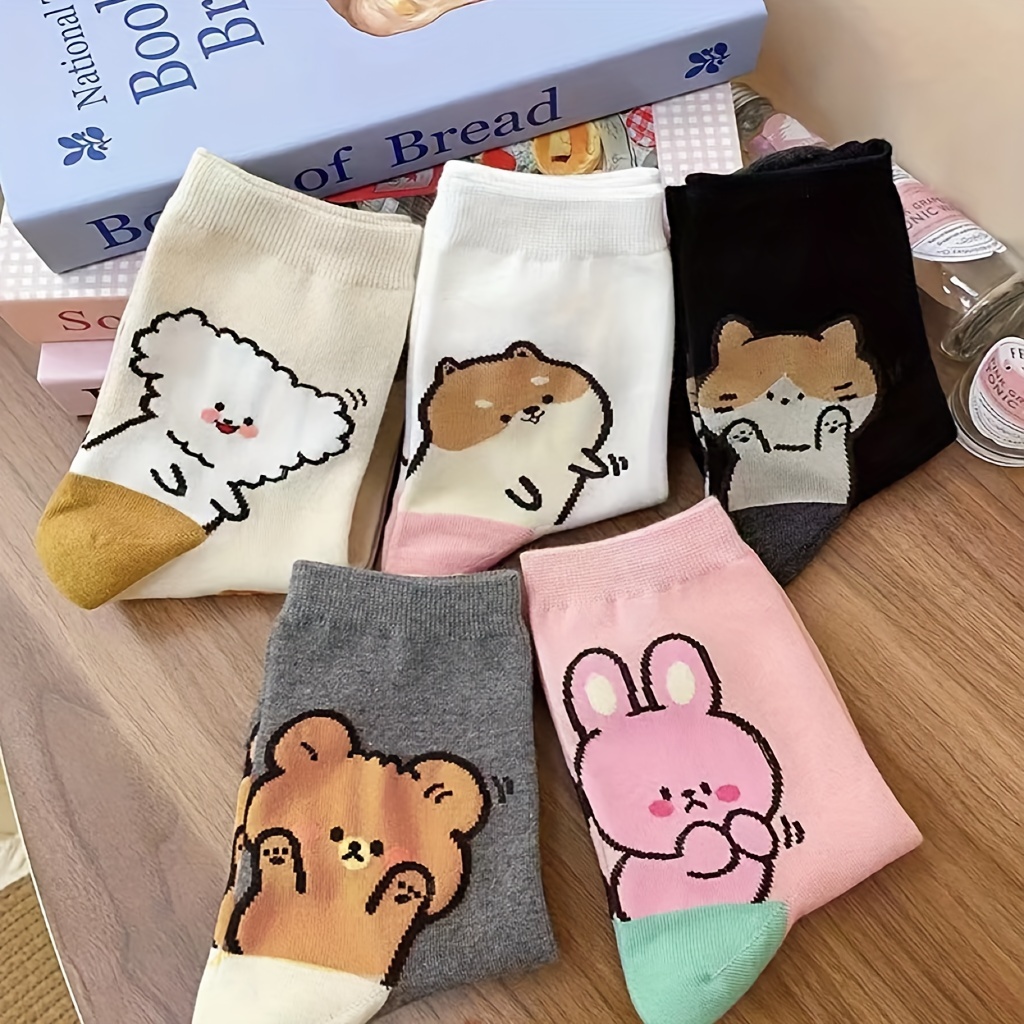 

Women's Cute Cartoon Animal Knee-length Socks, 5 Pairs, Polyester And Spandex , Comfortable Knit Fabric, Machine Washable - Assorted Animal Designs