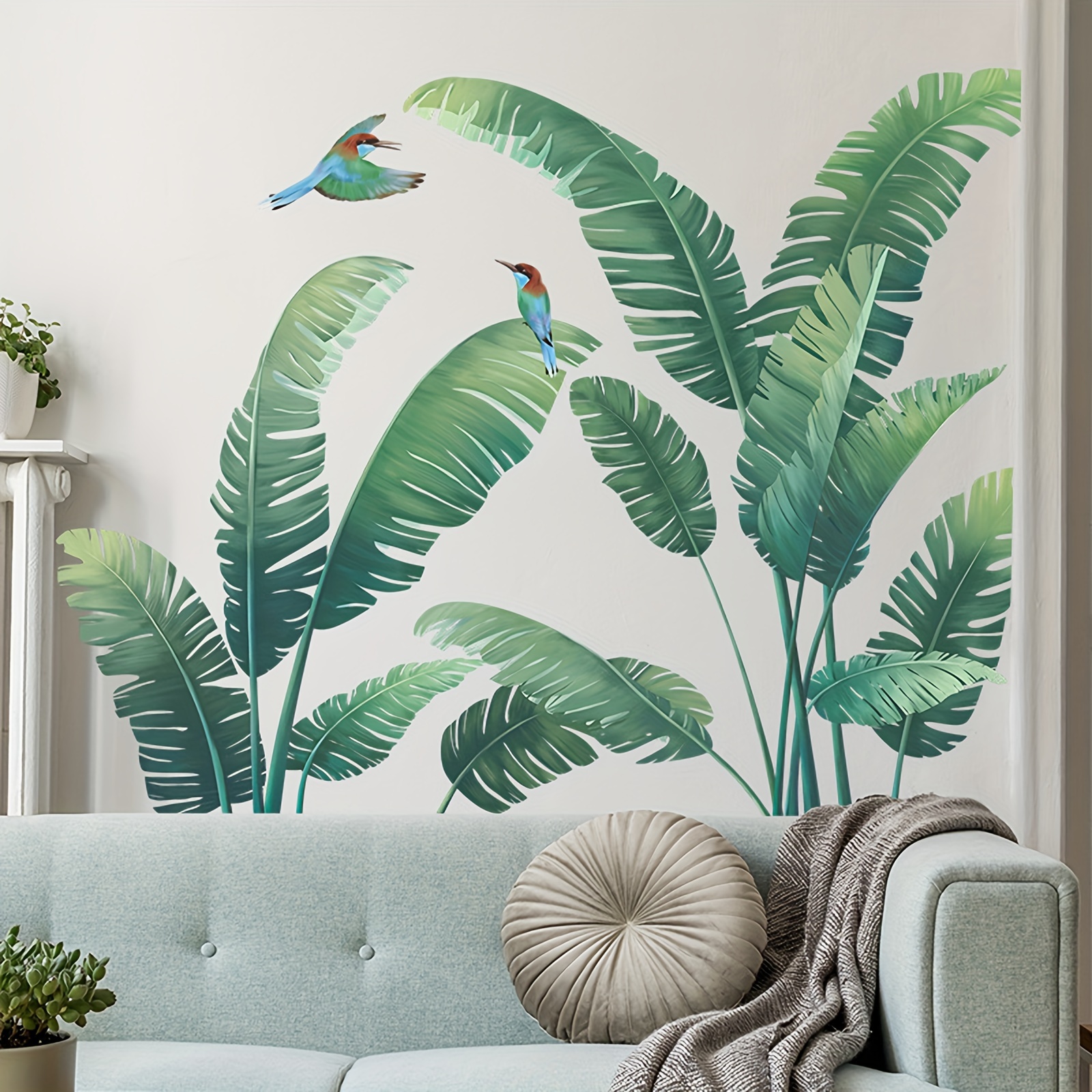 

2 Pieces Self-adhesive Fresh Tropical Greenery Leaf Stickers, Home Decor Wall Decals