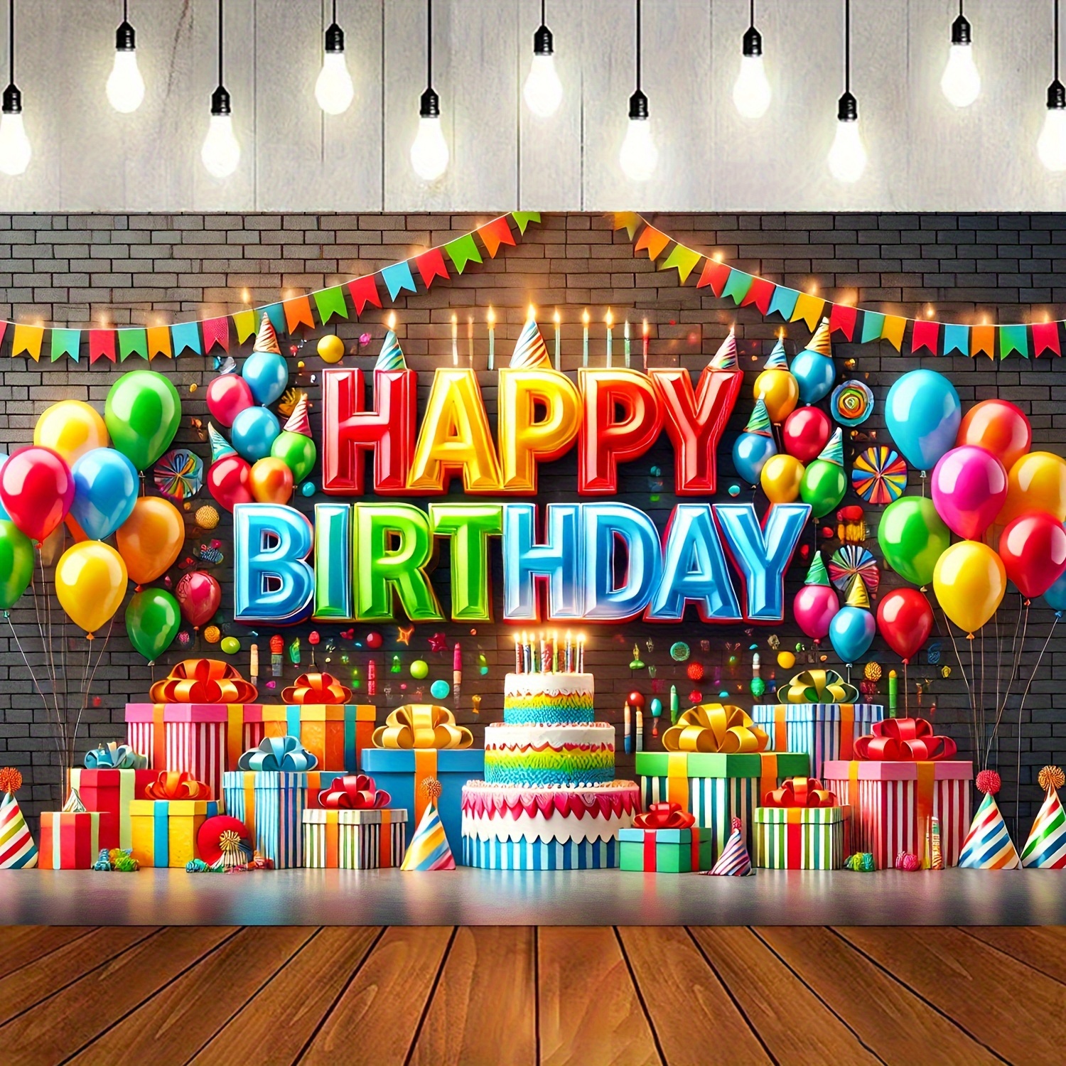 

Colorful Happy Birthday Banner With Balloons And Gifts - 100% Polyester Party Backdrop For Photoshoot And Decoration - 70.86 X 43.3 Inch - Versatile Indoor And Room Entryway Décor For