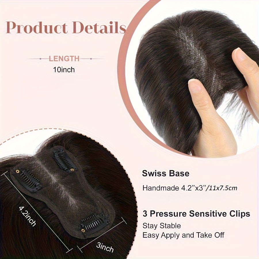 10inch straight human hair topper hairpieces basics style - Temu display picture 1