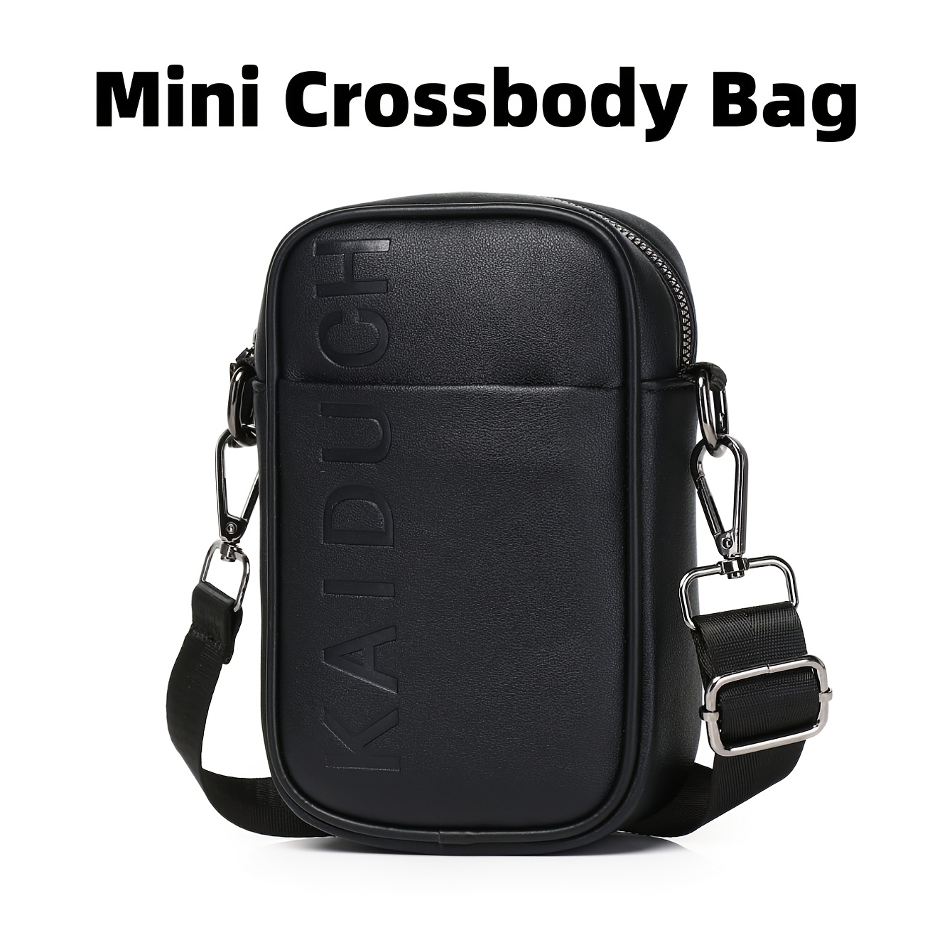 TEMU Men's Mini Crossbody Bag, Embossed Logo Pu Sling Bag, Adjustable Strap Phone Purse, Casual Small Shoulder Bag For Daily & Outdoor, Perfect Gift