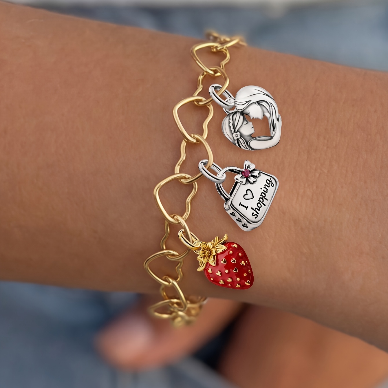 DIY Vintage Hollow Heart-Shaped Bracelet, 925 Silver Plated