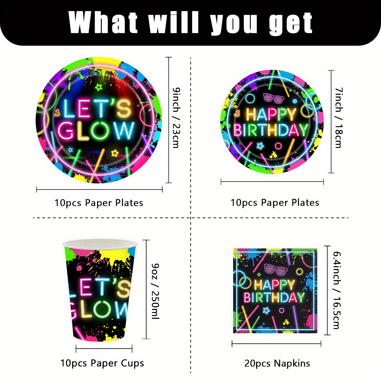 Neon Glow Party Supplies Neon Party Paper Plates Napkins And Cups Tableware Neon Glow Birthday Colorful Graffiti Party Decoration For Glow Party Neon Party (fluorescent Style)