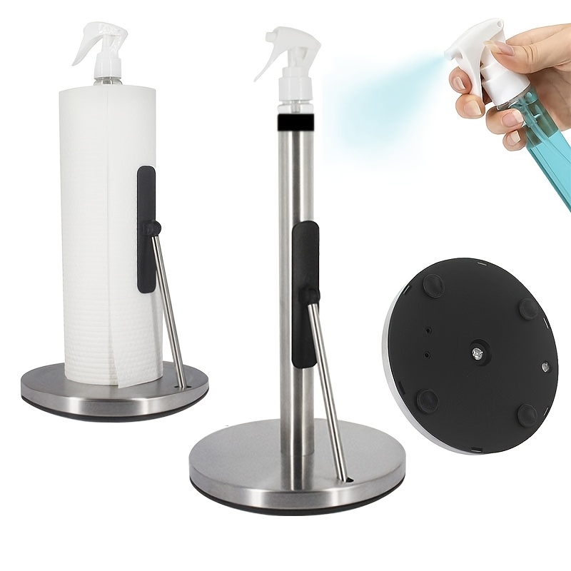 

1 Stainless Steel Kitchen Paper Towel Holder, Vertical Kitchen Paper Towel Holder, With Spray Bottle And Spray Towel Holder