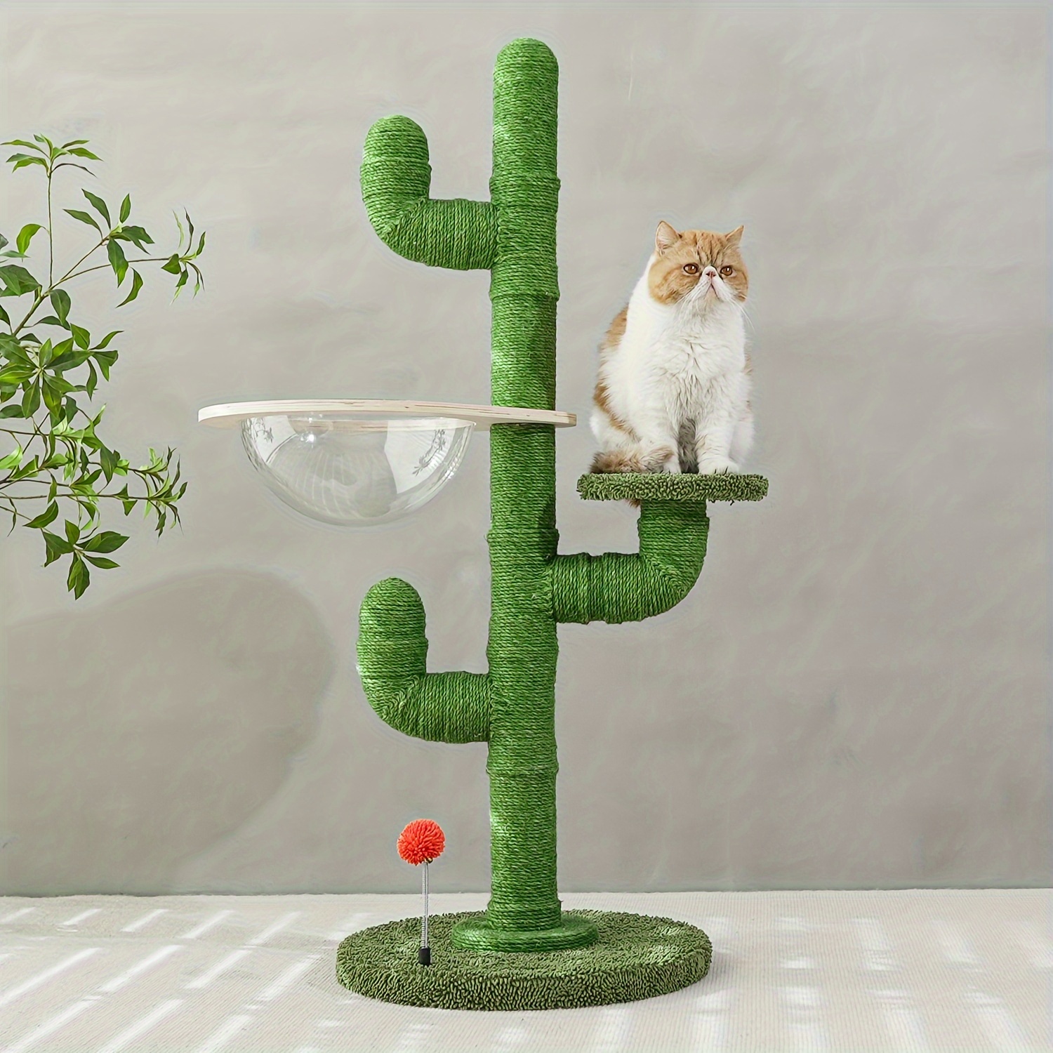 

Cactus Cat Tree, 47 In H Cat Tower For Indoor Cats, Fully Scratching Posts Cat Condo With Cozy Hammock Playing Ball, High Perch Activity Center Cat Furniture
