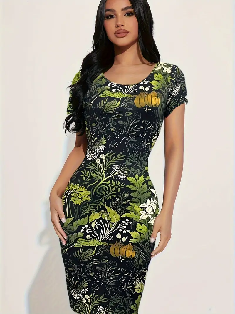 a womens floral print round neck dress stylish elegant - Temu a womens floral print round neck dress stylish elegant - Temu