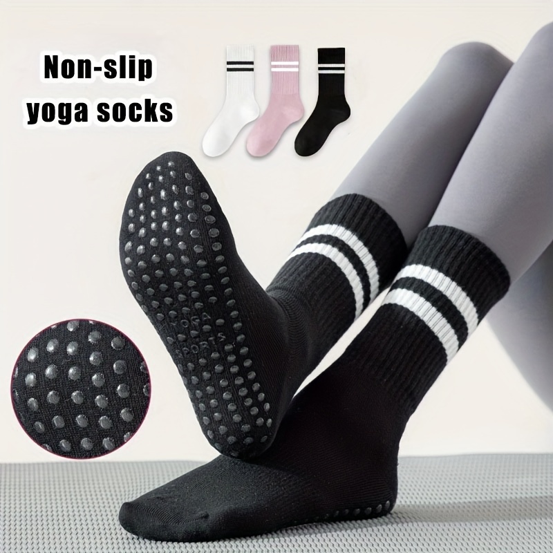 

Lot de 3 Chaussettes de Yoga Antidérapantes à Rayures - Confortables, Respirantes pour Pilates & Danse pour Toutes les