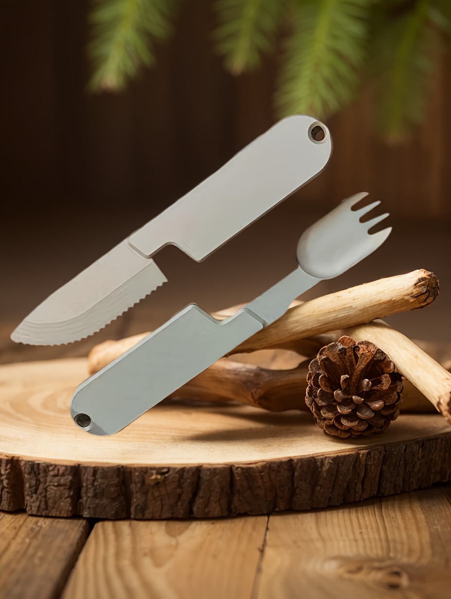 outdoor camping portable stainless steel 2 in 1 camping cutlery knife and fork set exquisite and compact   outdoor bbq cooking Product details 7