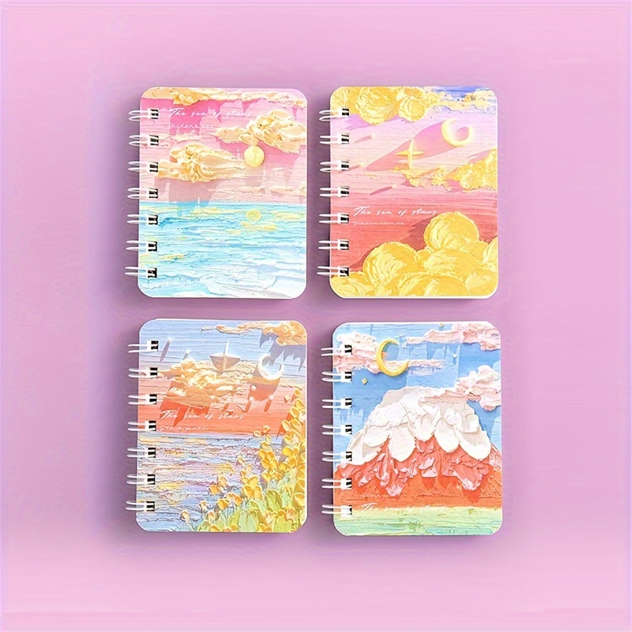 

4-pack Rustic Style Spiral Notebooks, 160 Pages Pocket-sized Mini Journals, Assorted Designs Side Flip Coil Notepads For Students And Office Notes