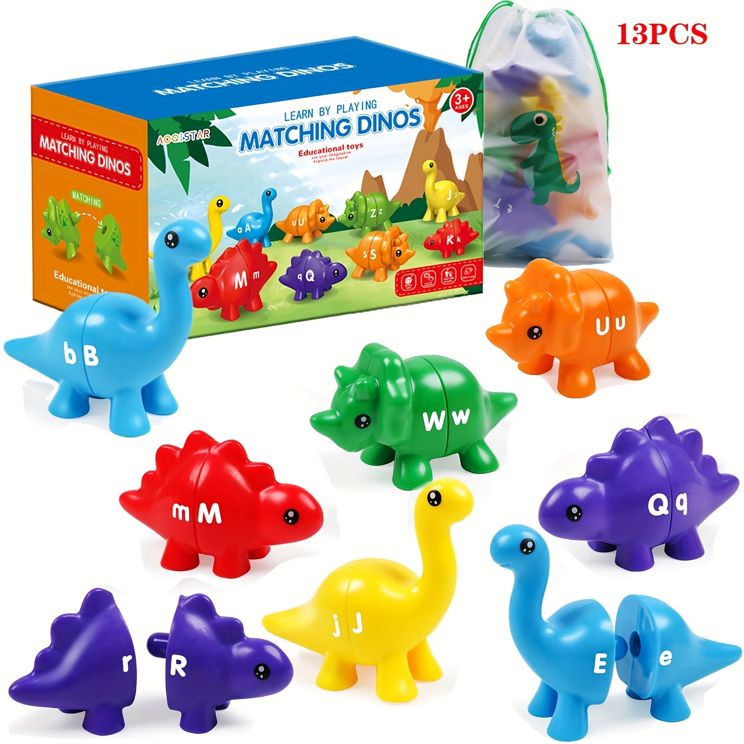 

Letters Matching Game Dinosaur Toys Double-sided Abc Alphabet Lowercase, Learning Toy Educational Fine Motor Skill For Toddlers Kids