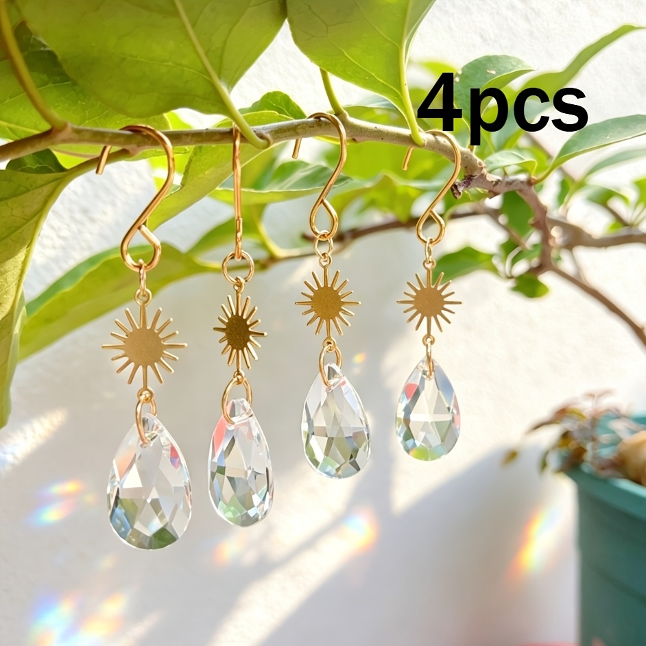 TEMU 2/4 pièces Attrape-lumières de plante en pot et de de cristal, Décoration suspendue en cristal, Chaînes à suspension pour plantes en cristal,