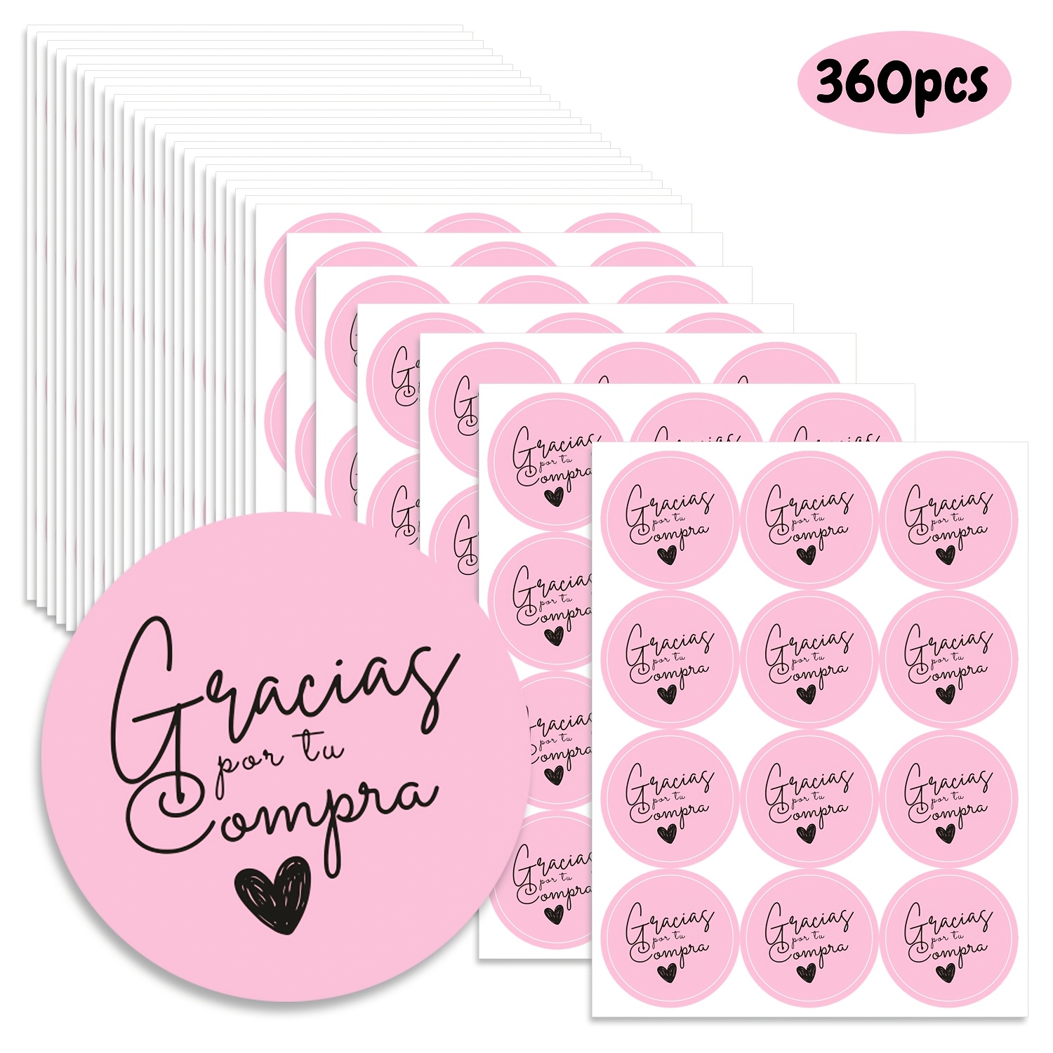 TEMU 360 pegatinas en español "Gracias Por Su Compra", etiquetas de autoadhesivas redondas de de color rosa para empaques de comercio electrónico y