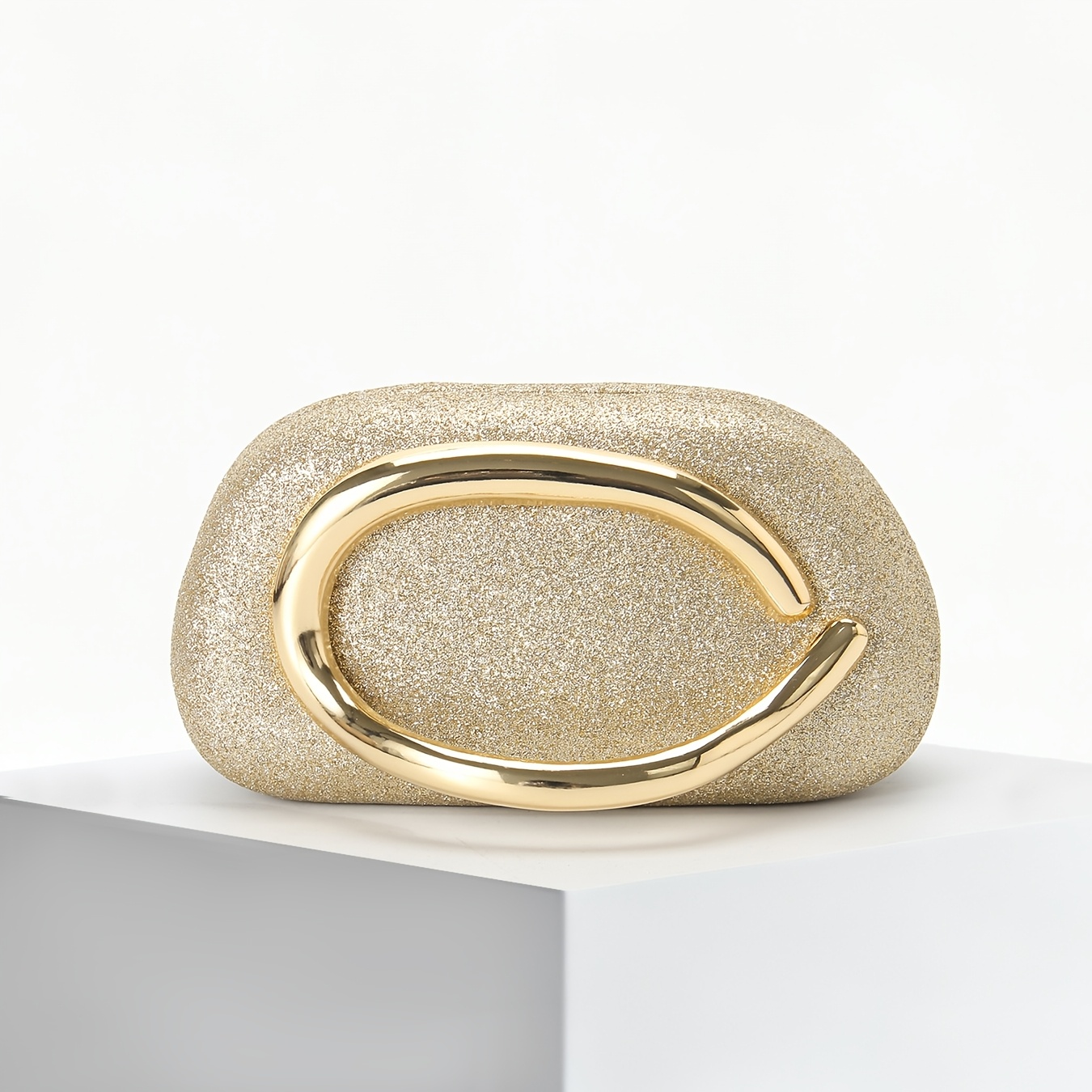 Glittery Clutch - PIDE Women's Glitter Evening Clutch Purse, Elegant Round Box Design with Vintage Metal Handle, Detachable Shoulder Strap, Magnetic Closure, Polyester Lining, Perfect for Weddings, Parties, and Formal Events, Wedding Accessory | Ma