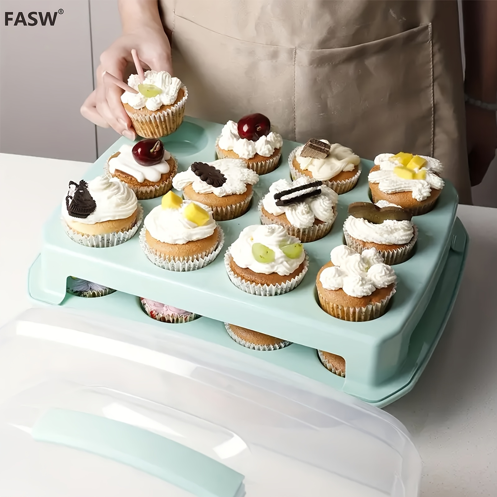 Portable Cupcake Box, Stylish White Muffin Tray Holds 24 Standard-Sized  Cakes, Durable Two-Tier and Reusable Carrier, Muffin Box, Cupcake Storage 