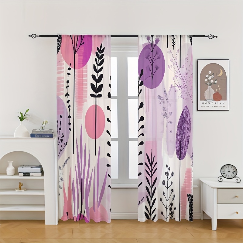 TEMU 2 rideaux en mousseline de soie transparents - Impression numérique semi-transparente et opaque, conçus pour la décoration du salon et de à