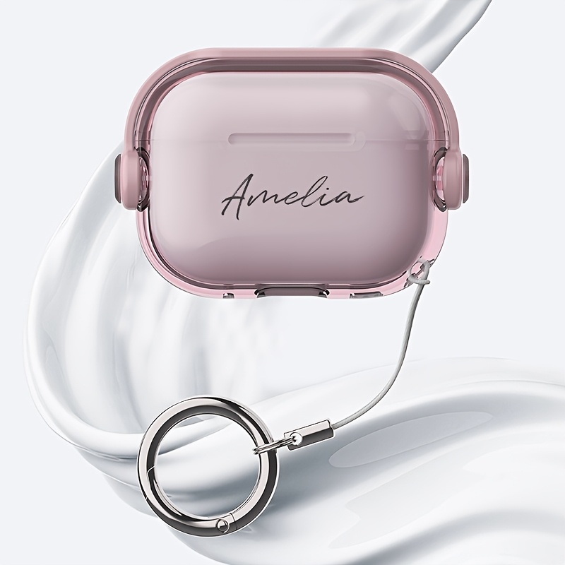TEMU Étui d'écouteurs transparent personnalisé à nom défini par l'utilisateur avec breloque et crochet pour lanière, compatible avec for Pro 3 Étui