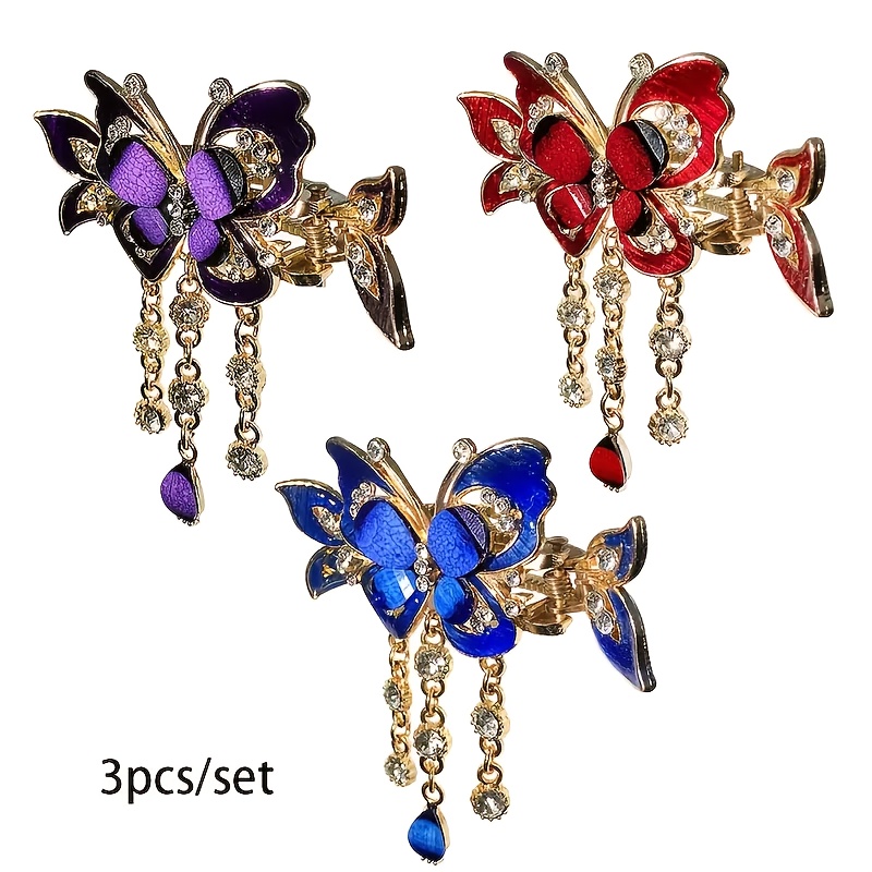 TEMU 3pcs Sparkly Hair Clips, Fringe And Jewelry, Vintage Boho Tail Headband