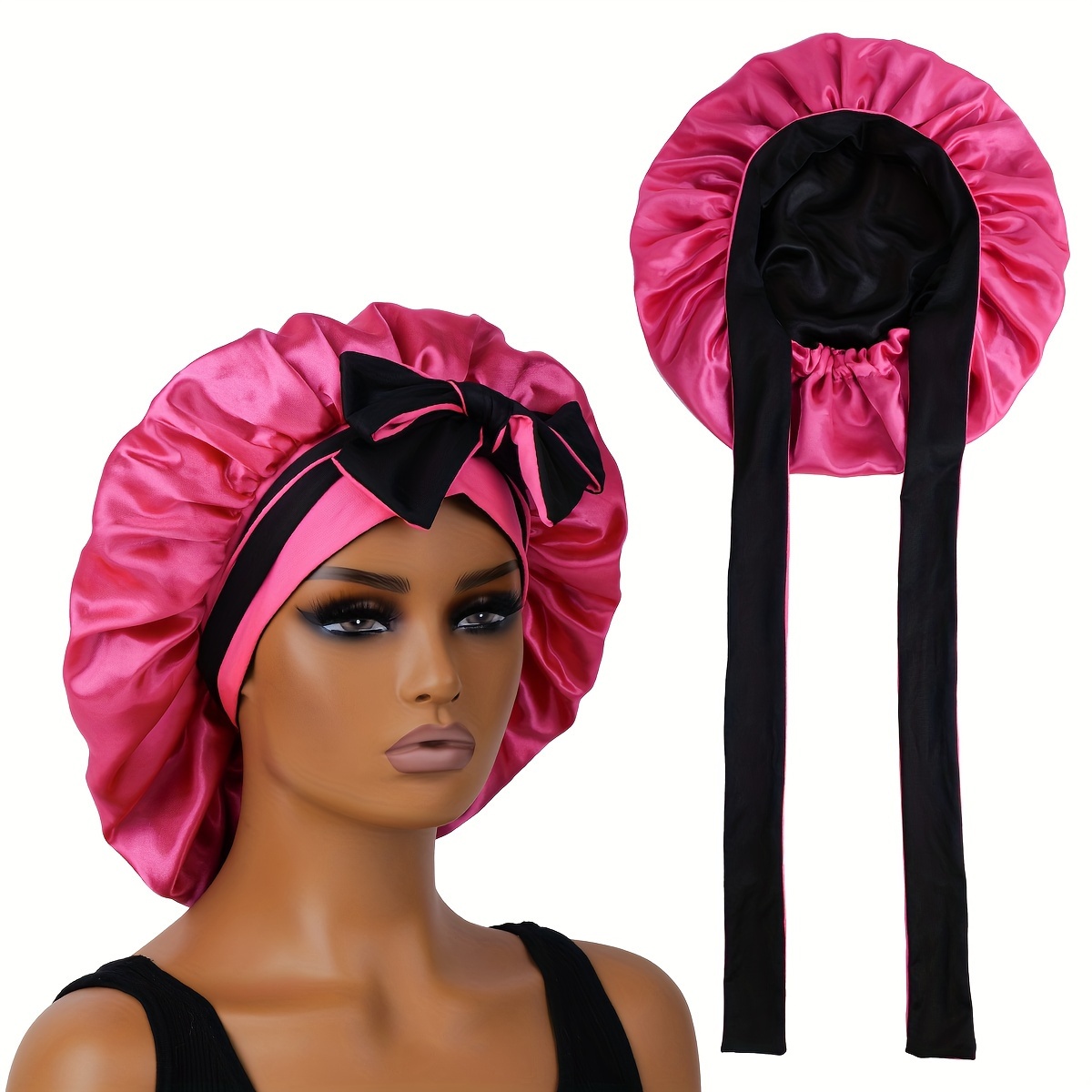 

1pc Double-layered Reversible Sleep Satin Bonnet With Long Straps, Hair Care Accessory For Women, Hair Tools