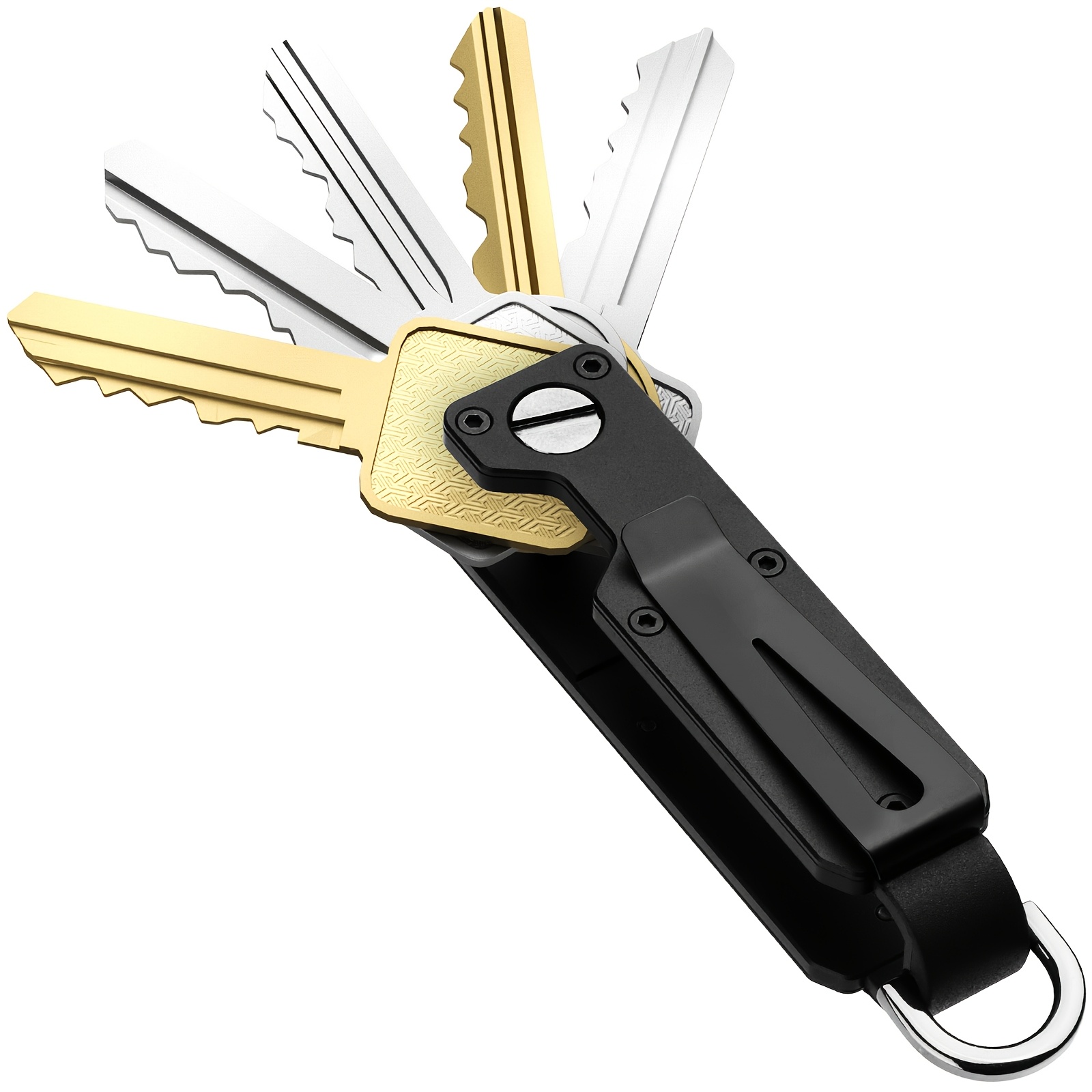 

Compact Aluminum Key Organizer For Men - Sleek Black & Golden Key Holder With Carabiner Clip | Holds 1- | , Ideal For Use &